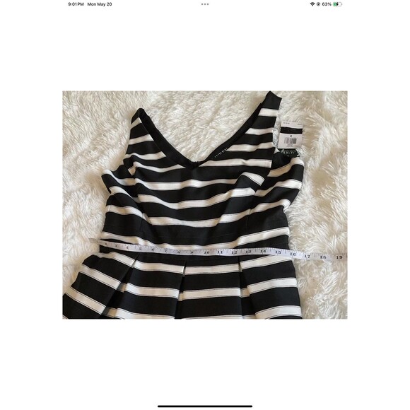 Lauren Ralph Lauren Black/Ivory Stripe Sateen V-Neck Fit & Flare Dress Sz 8 NEW - Picture 9 of 10